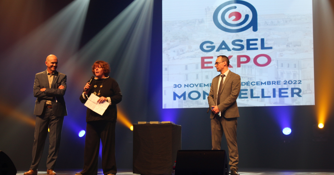 LQ12011914C_picture_0_cropped.jpg Sérine Hoingne, Présidente directrice générale du Gasel, élue Personnalité de l'année dans le cadre du SIFA, entourée de Christophe Chapotier, Vice-présidente et Didier Dubut, Directeur du groupement.